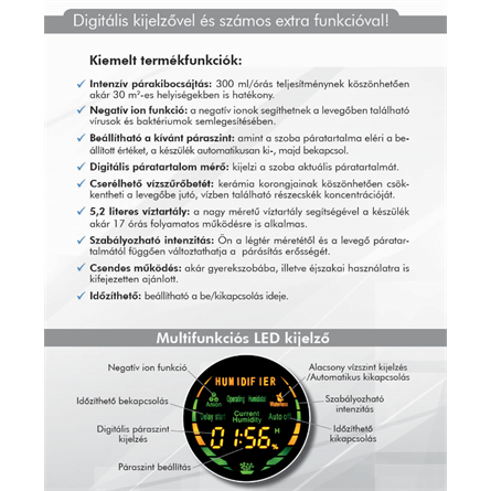 Multifunkciós ultrahangos párásító készülék