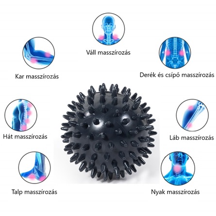 Tüskés masszírozó labda 7,5 cm (fekete)